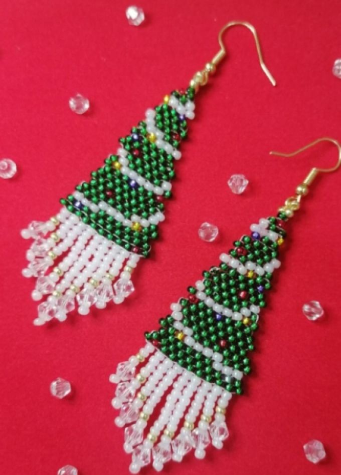 Серьги "Ёлочка". Мастер-класс по бисероплетению