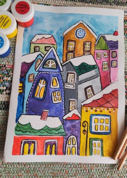 Зимний город. Мастер-класс по рисованию