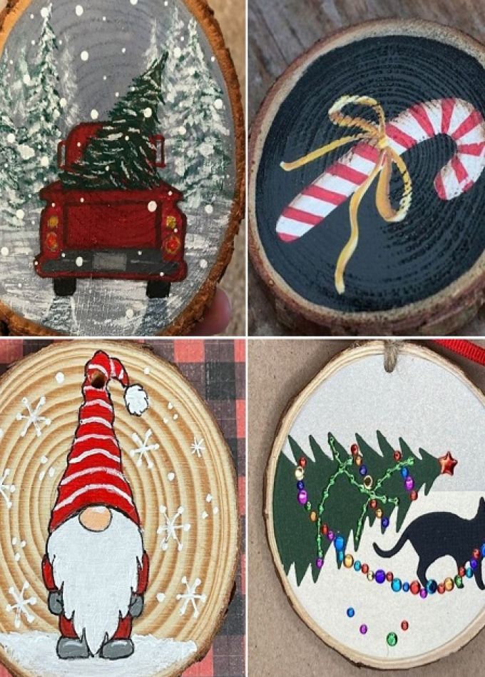 Новогодняя картина на деревянном спиле