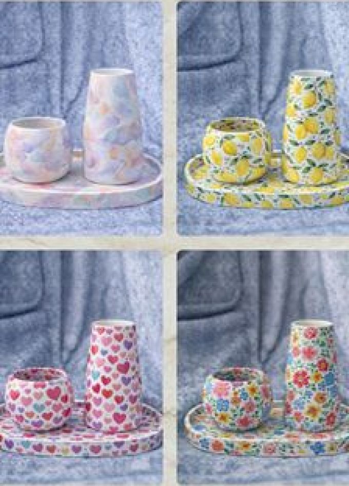 Роспись гипсового трио - поднос, вазочка и подсвечник: Мастер-класс