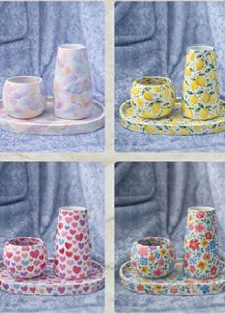 Роспись гипсового трио - поднос, вазочка и подсвечник: Мастер-класс